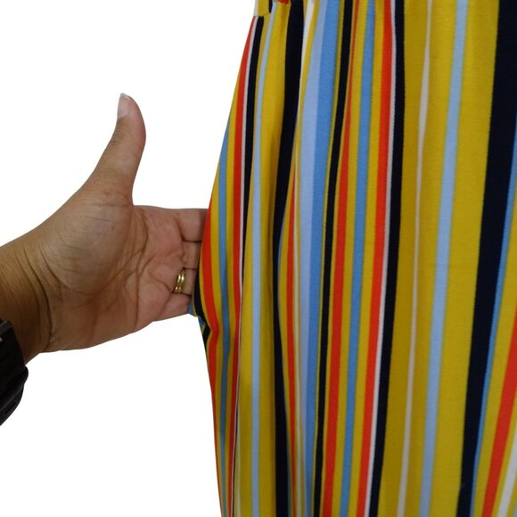 Eye Candy Multicolor Striped Off-Shoulder Jumpsuit Belted Size 1X Split Wide Leg - Picture 3 of 13